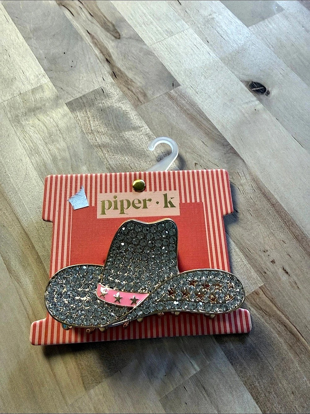 piper k Rhinestone Cowboy Hat Hair Claw Clip Red & Silver